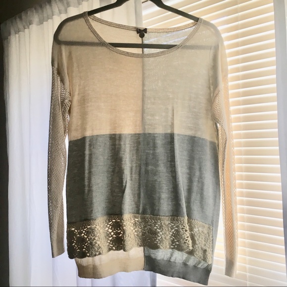 Poof! Tops - Poof! Cream and Gray Sweater Tunic Medium